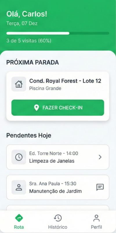 Tela do aplicativo Realizap mostrando um check-in de serviço